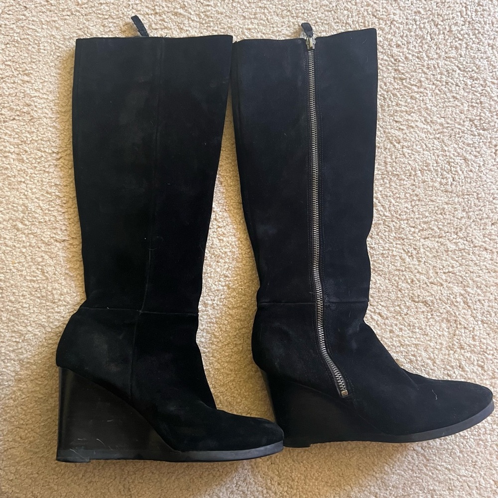 Franco Sarto Black Suede Wedge Boots 7M